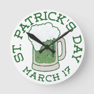 st patricks distressed green beer round clock