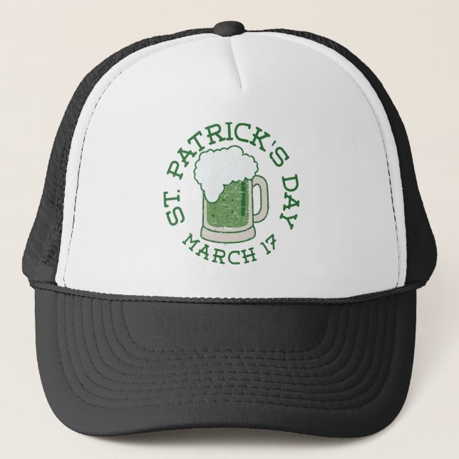 st patricks distressed green beer trucker hat (Front)