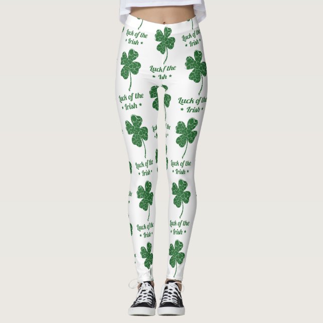 st patricks distressed lucky clover leggings (Front)