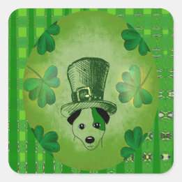 St. Patrick's Dog with Shamrocks Drawing Stickers