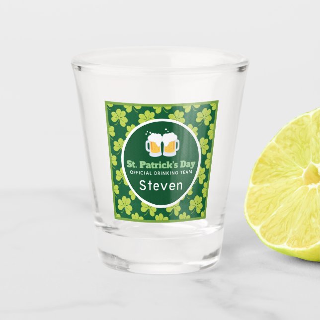 St. Patrick's Drinking Team Clover Pattern Shot Glass (Front)