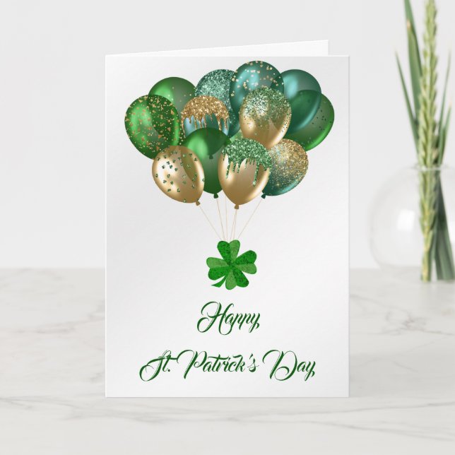 St Patricks Green Balloons Shamrock Holiday Card (Front)