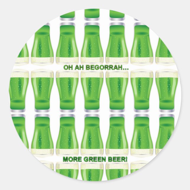 St. Patrick's Green Beer Pattern Classic Round Sticker (Front)