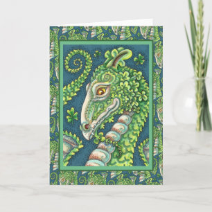 ST. PATRICK'S GREEN SHAMROCK DRAGON, IRISH FANTASY HOLIDAY CARD
