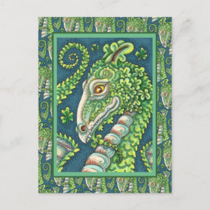 ST. PATRICK'S GREEN SHAMROCK DRAGON, IRISH FANTASY POSTCARD