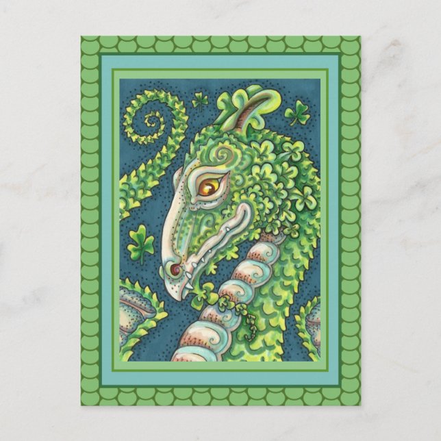 ST. PATRICK'S GREEN SHAMROCK DRAGON, IRISH FANTASY POSTCARD (Front)