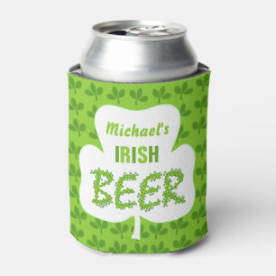 St Patricks Irish Beer Personalised Shamrock Green Can Cooler