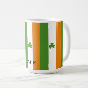 St Patrick's Irish Flag w Shamrock Pattern Coffee Mug