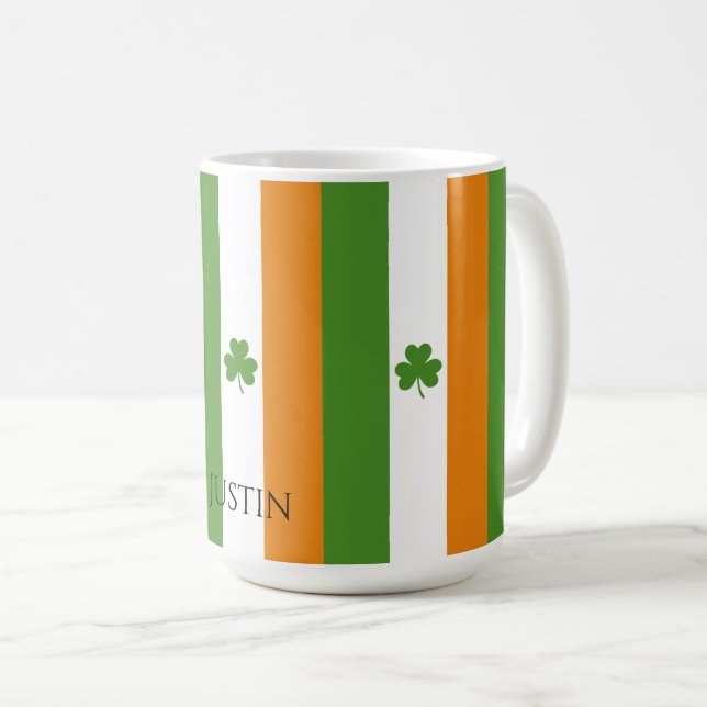 St Patrick's Irish Flag w Shamrock | Pattern Coffee Mug (Front Right)