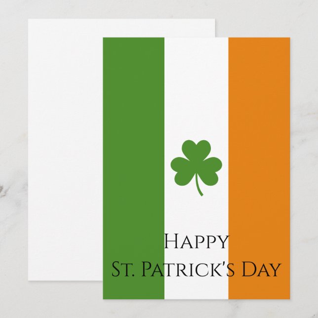 St Patrick's Irish Flag w Shamrock | Personalise Holiday Card (Front/Back)