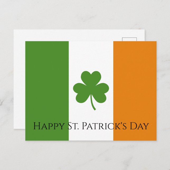 St Patrick's Irish Flag w Shamrock | Personalise Holiday Postcard (Front/Back)