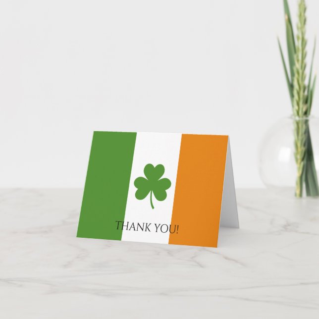 St Patrick's Irish Flag w Shamrock | Personalise Thank You Card (Front)