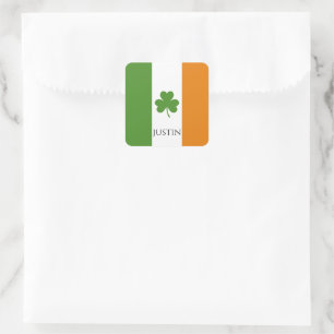 St Patrick's Irish Flag w Shamrock   Personalize Square Sticker