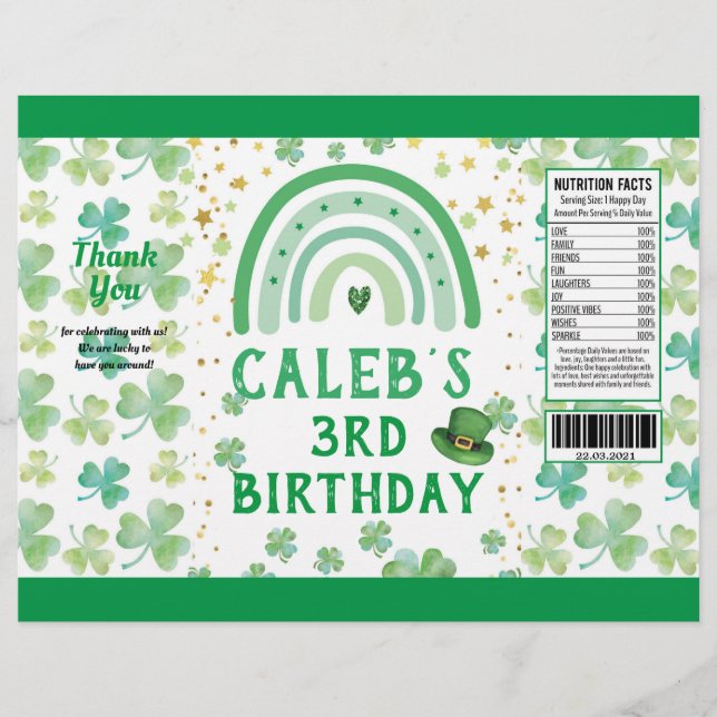 St Patrick's Kid Birthday Party Chip Bag Wrapper (Front)