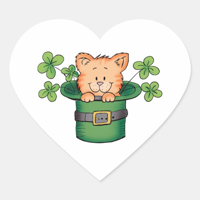 St. Patricks Kitty Heart Sticker (Front)