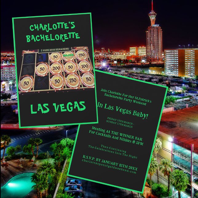 St Patrick's Las Vegas Bachelorette Party Black Invitation (Front And Back)