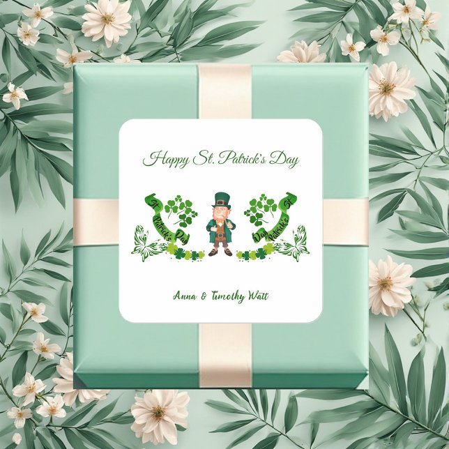 St Patricks Leprechaun Butterfly Lucky Shamrocks  Square Sticker (St Patricks Leprechaun Butterfly Lucky Shamrocks Square Sticker)