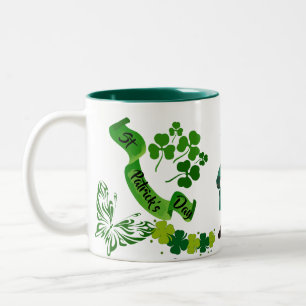 St Patricks Leprechaun Butterfly Lucky Shamrocks Two-Tone Coffee Mug