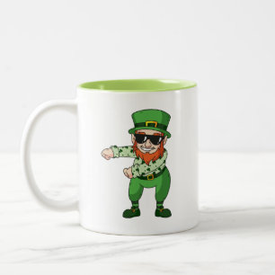 st patricks leprechaun flossing dancing Two-Tone coffee mug