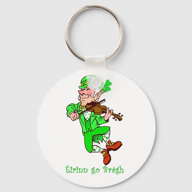 St. Patrick's Leprechaun playing fiddle Key Ring (Front)
