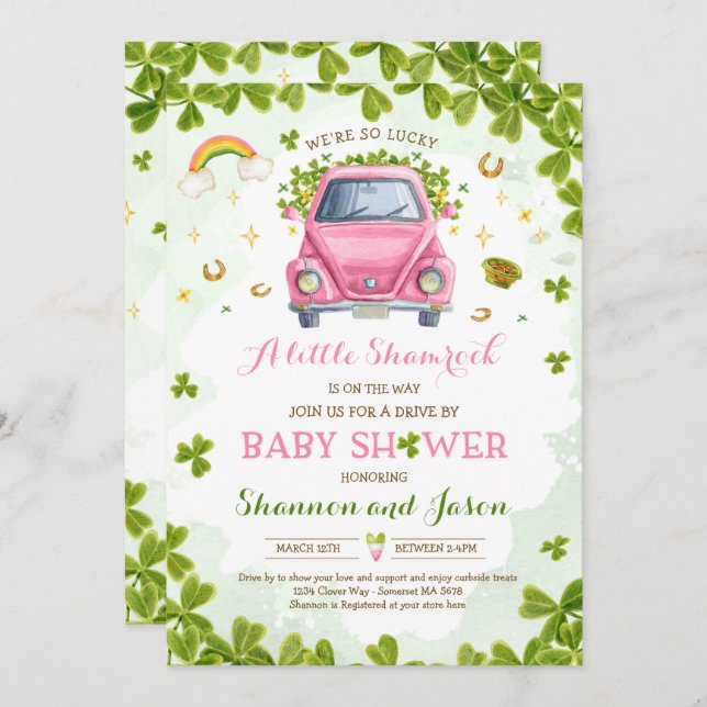 St Patrick's Little Shamrock Drive By Baby Shower Invitation (Front/Back)