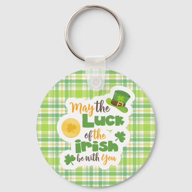 St Patricks Luck of the Irish Plaid Shamrock Key Ring (Front)