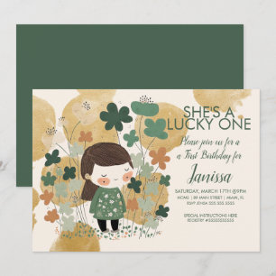 St. Patricks Lucky Birthday Girl Shamrock Gold Invitation
