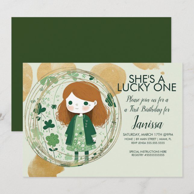 St. Patricks Lucky Birthday Girl Shamrock Party   Invitation (Front/Back)
