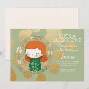 St. Patricks Lucky Birthday Girl Shamrock Toddler  Invitation