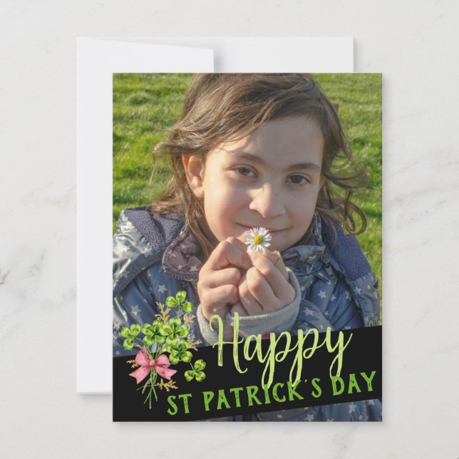 St Patrick's Lucky Charm Shamrocks Cute Photo Holiday Card (Front)