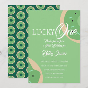 St. Patricks Lucky First Birthday Frosted Doughnut Invitation