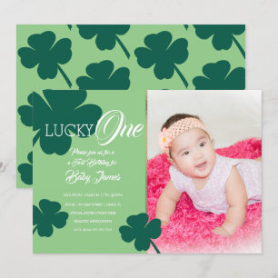 St. Patricks Lucky First Birthday Shamrock Photo Invitation