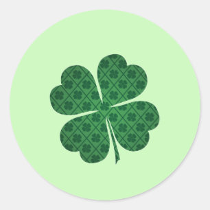 St Patricks Lucky Four Leaf Green Clover Pattern Classic Round Sticker