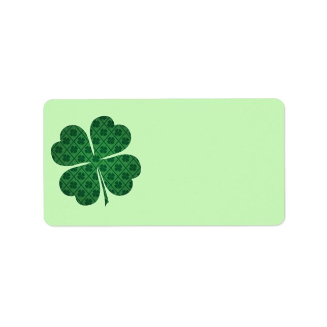 St Patricks Lucky Four Leaf Green Clover Pattern Label (Front)