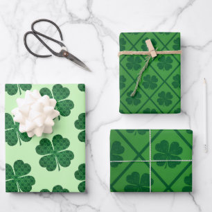 St Patricks Lucky Four Leaf Green Clover Pattern Wrapping Paper Sheet