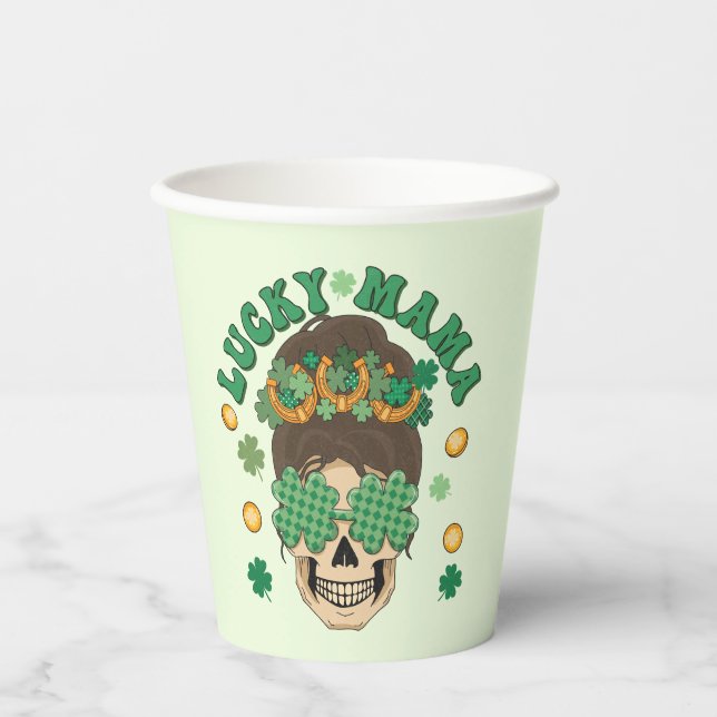 St. Patrick's Lucky Mama Skeleton Paper Cups (Front)