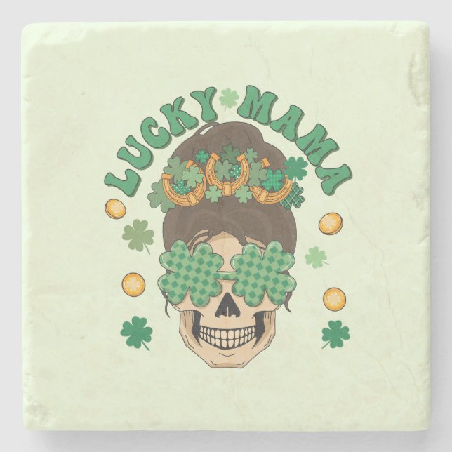 St. Patrick's Lucky Mama Skeleton Stone Coaster (Front)