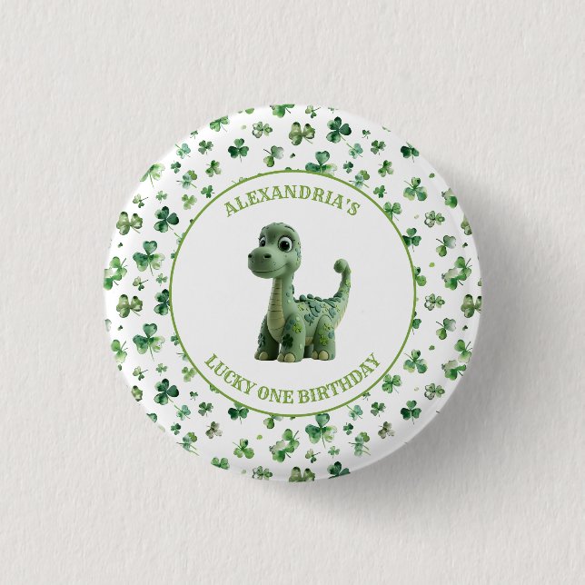 St Patricks Lucky One Dinosaur Button (Front)