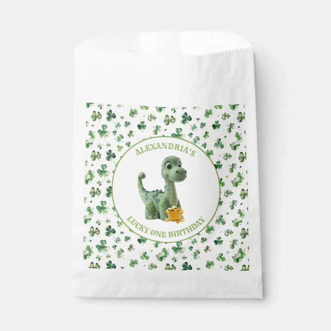 St Patricks Lucky One Dinosaur Favour Bag (Front)
