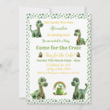 St Patricks Lucky One Dinosaur Invitation