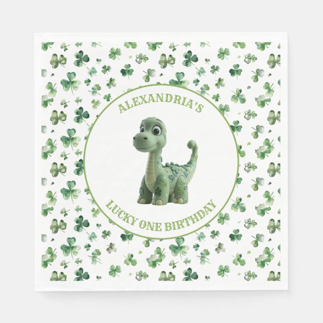 St Patricks Lucky One Dinosaur Paper Napkin (Front)