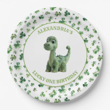 St Patricks Lucky One Dinosaur Paper Plate