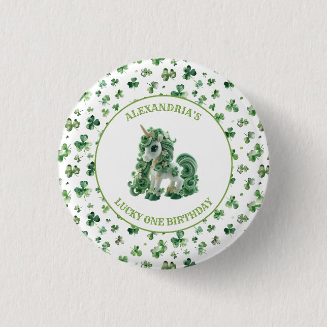 St Patricks Lucky One Unicorn Button (Front)