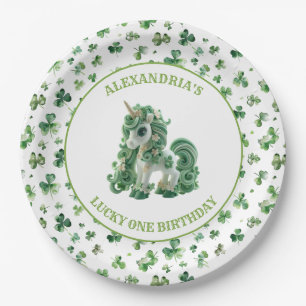 St Patricks Lucky One Unicorn Paper Plate