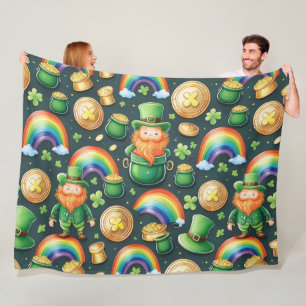 St.Patrick's pattern - leprechauns and gold Fleece Blanket