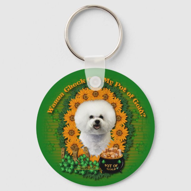 St Patricks - Pot of Gold - Bichon Frise Key Ring (Front)