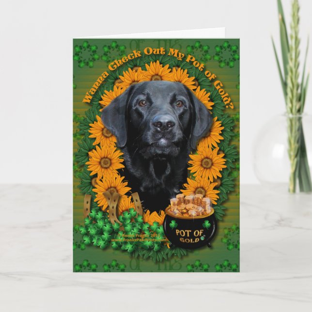 St Patricks - Pot of Gold - Labrador - Black -Gaug Card (Front)