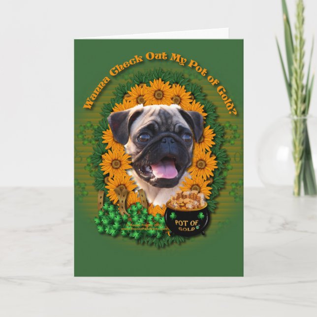 St Patricks - Pot of Gold - Pug Card (Front)