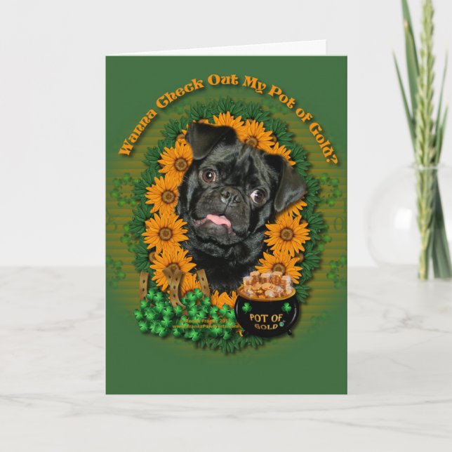 St Patricks - Pot of Gold - Pug - Ruffy Card (Front)