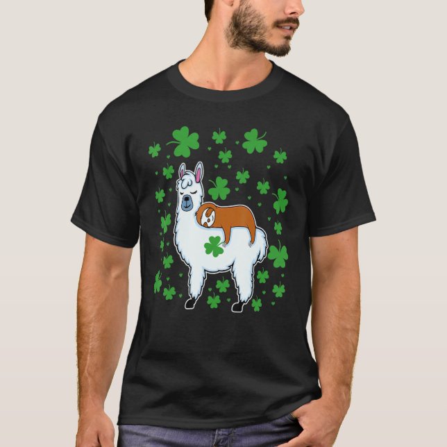 St Patrick's Pyjamas Leprechaun Sloth Riding Llama T-Shirt (Front)